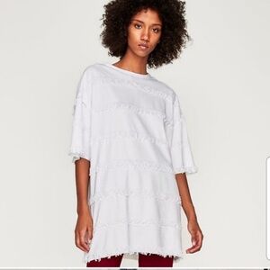 Zara white fringe oversized t-shirt dress S